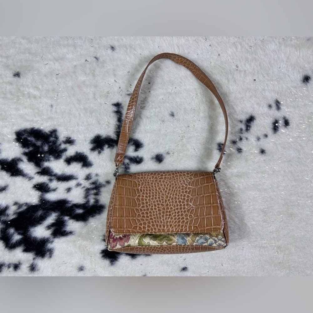 Liz Claiborne Women’s Tan Croc Embossed Floral Y2K Handbag Shoulder Bag